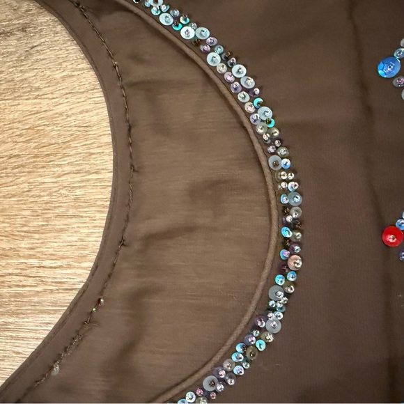 Anthropologie Carnation Lilly Blouse Women’s L Brown Sequin Beaded Sheer Boho - Picture 6 of 12